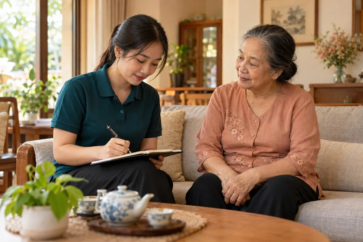 Chuyên viên chăm sóc ghi nhật ký sau buổi đồng hành