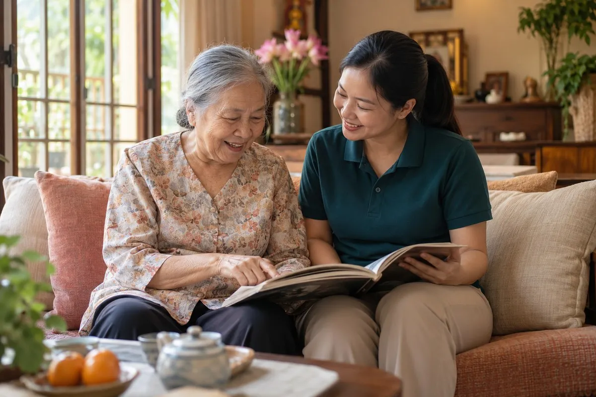 Người cao tuổi và người đồng hành đọc sách tại nhà